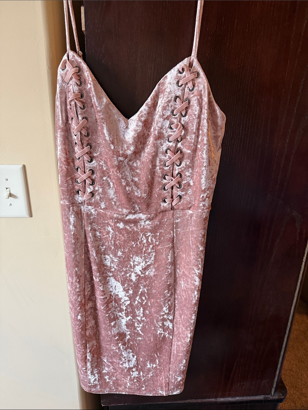 Guess Crushed Velvet Lace-Up Mini Dress in Dusty Rose